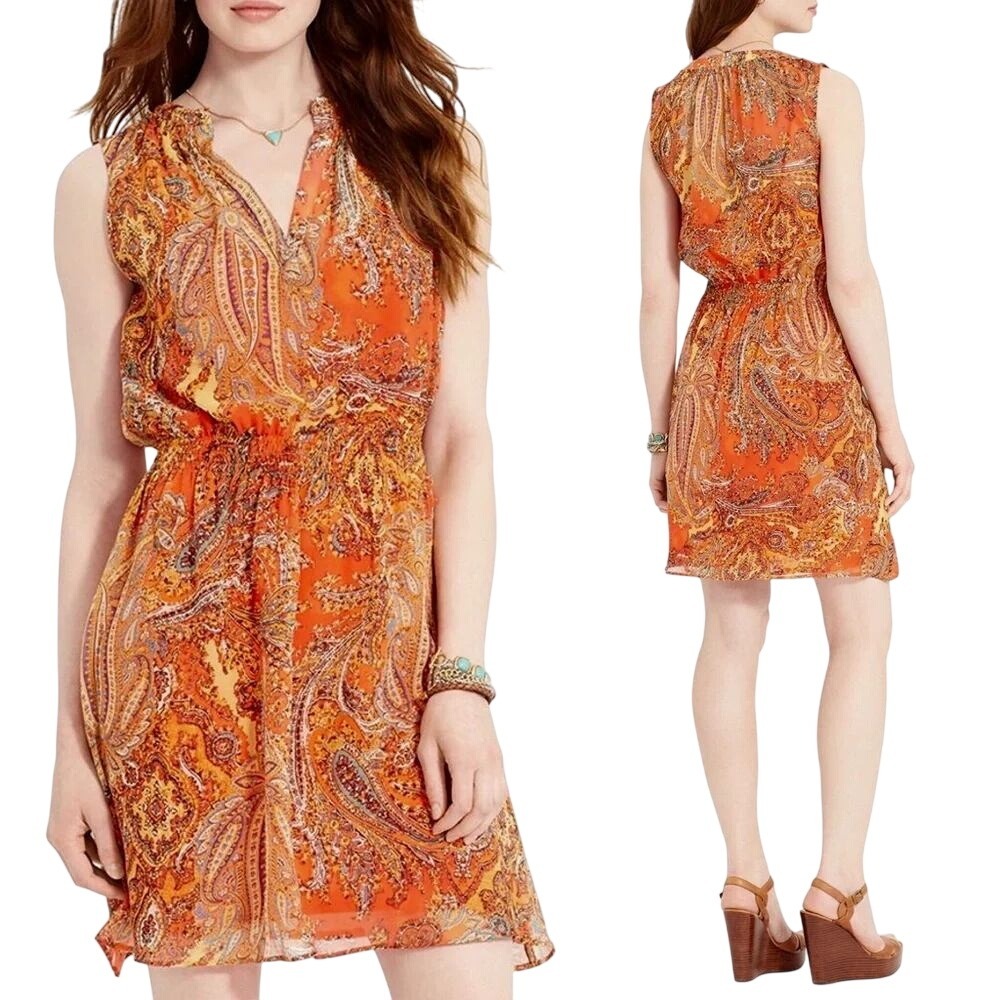 Lauren Ralph Lauren Women's Paisley Sleeveless Smocked Sheer Mini Dress Size 12